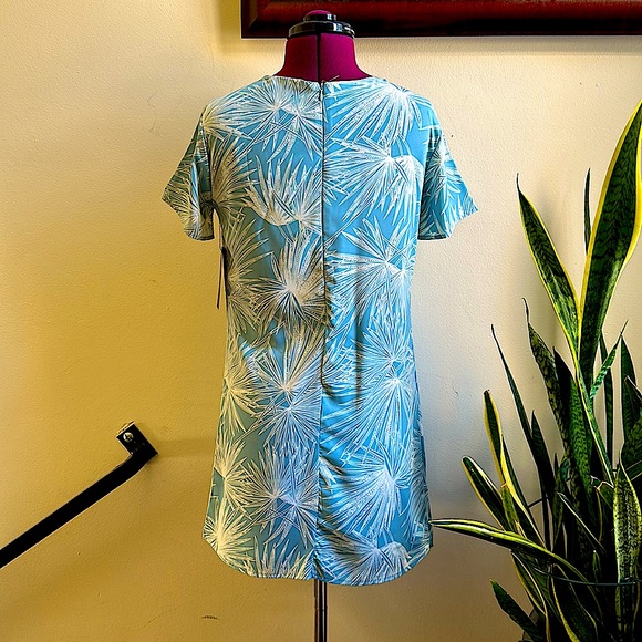 Lulus Blue Palm Leaf Print Shift Mini Dress. XS - Picture 2 of 7